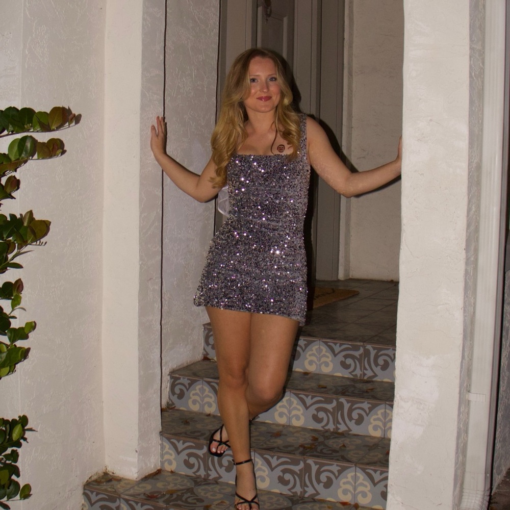 Princess Polly Miss Me Sequin Mini Dress in Silver